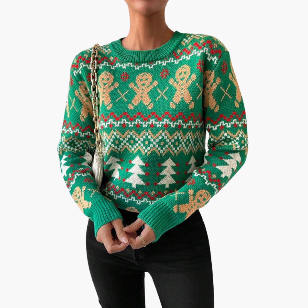 Elarova | Weihnachtspullover für Damen mit Lebkuchenmotiv