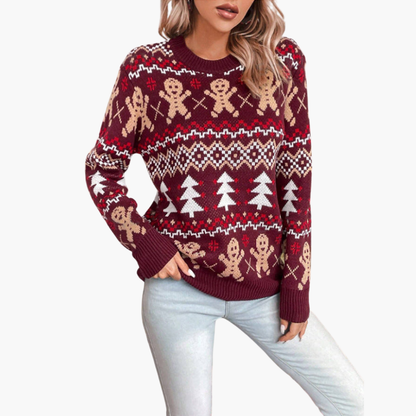 Elarova | Weihnachtspullover für Damen mit Lebkuchenmotiv