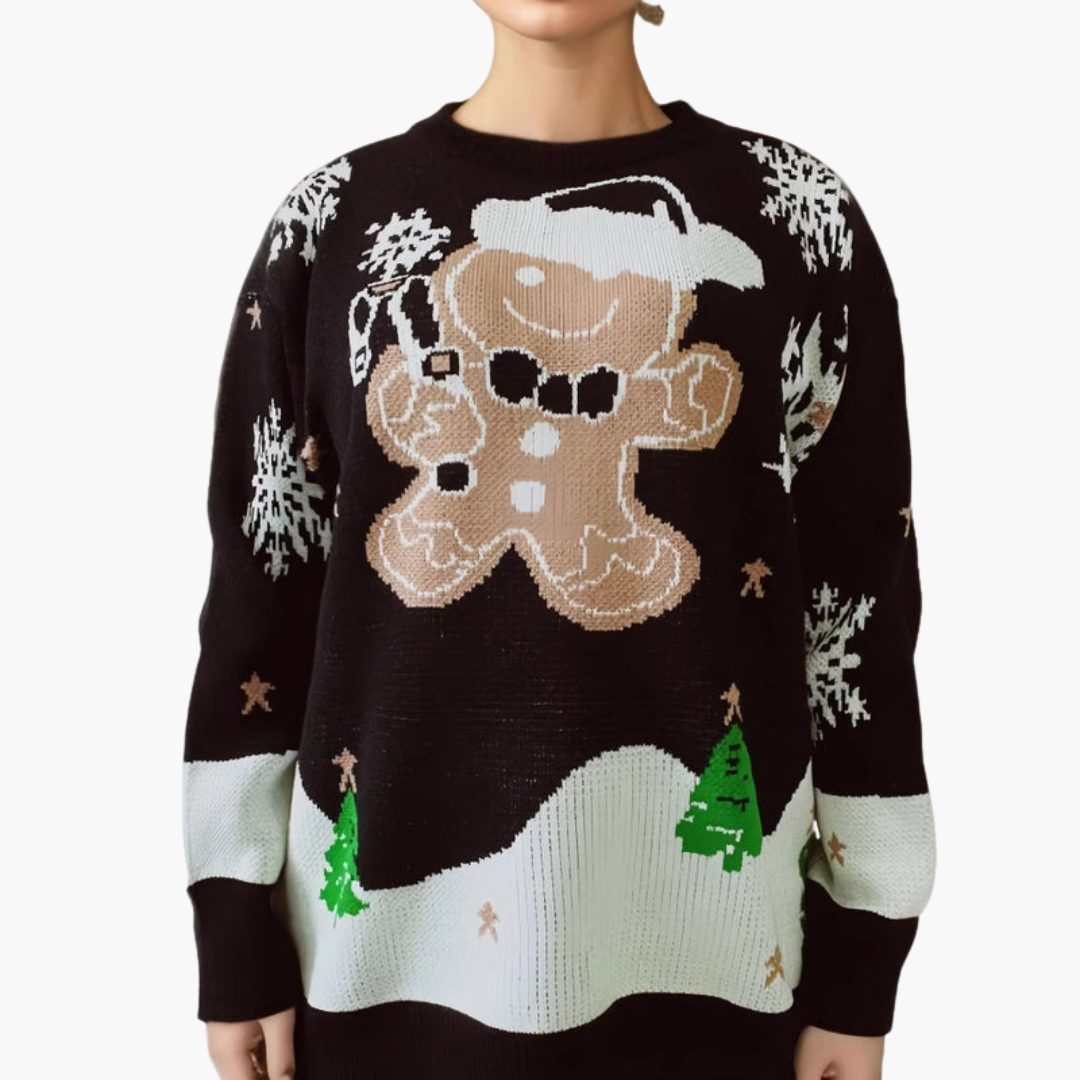 Elarova | Weihnachtspullover für Damen mit Lebkuchenmotiv