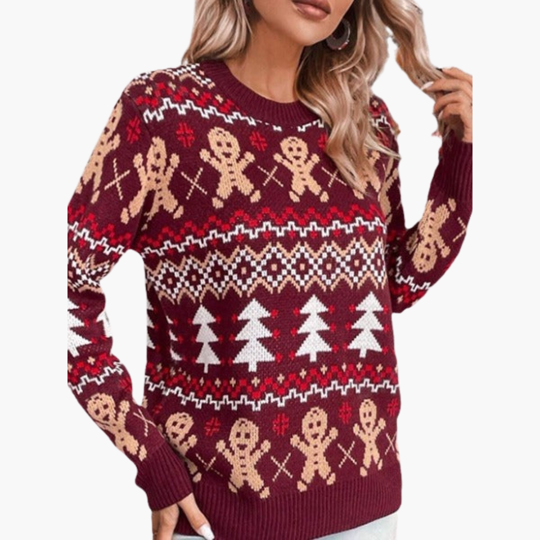 Elarova | Weihnachtspullover für Damen mit Lebkuchenmotiv