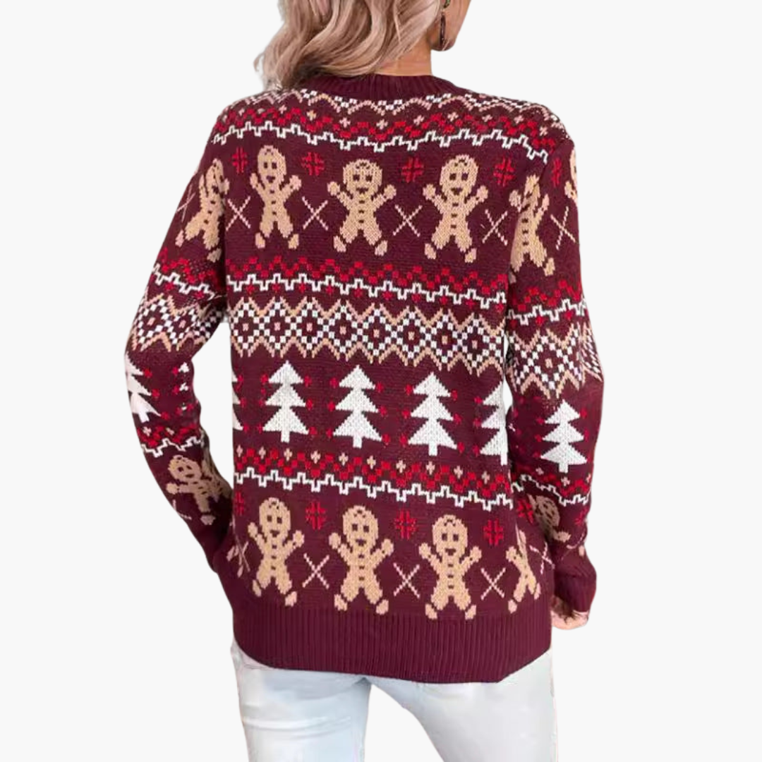 Elarova | Weihnachtspullover für Damen mit Lebkuchenmotiv