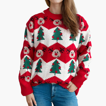 Elarova | Weihnachtspullover für Damen mit Rentier und Weihnachtsbaummotiv