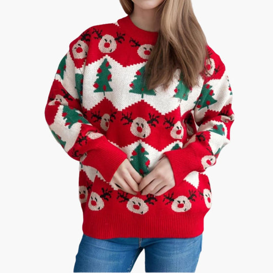 Elarova | Weihnachtspullover für Damen mit Rentier und Weihnachtsbaummotiv