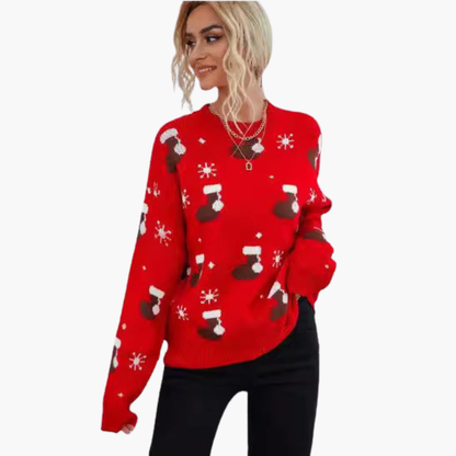 Elarova | Weihnachtspullover für Damen mit Rundhalsausschnitt und geripptem Saum