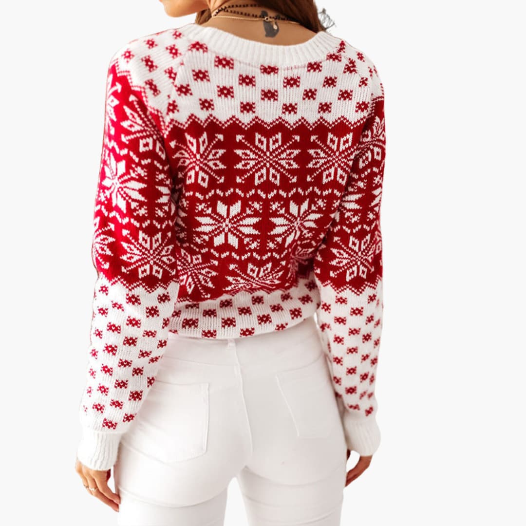Elarova | Weihnachtspullover für Damen mit Schneeflockenmotiv
