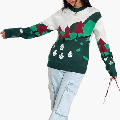 Elarova | Weihnachtspullover für Damen mit Schneemann und Baum Design