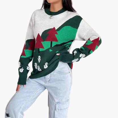 Elarova | Weihnachtspullover für Damen mit Schneemann und Baum Design