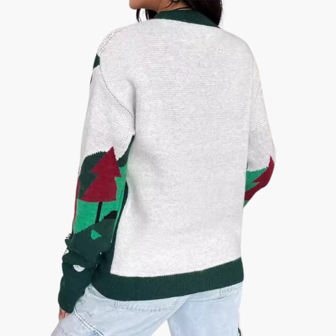 Elarova | Weihnachtspullover für Damen mit Schneemann und Baum Design