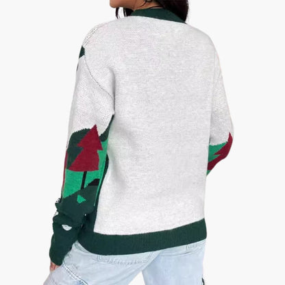 Elarova | Weihnachtspullover für Damen mit Schneemann und Baum Design