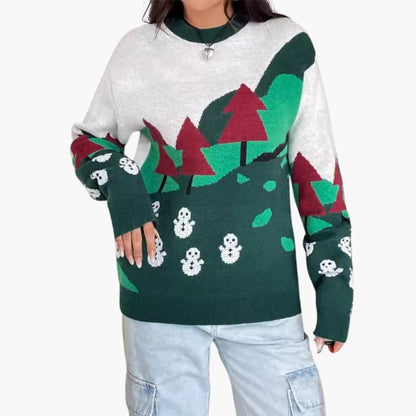 Elarova | Weihnachtspullover für Damen mit Schneemann und Baum Design