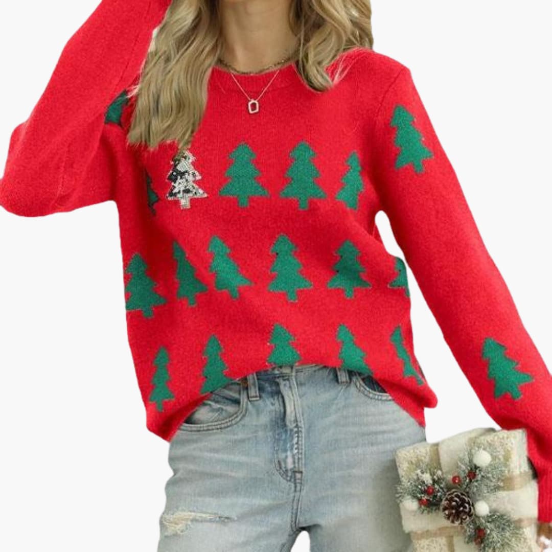 Elarova | Weihnachtspullover für Damen mit Weihnachtsbaum-Motiv