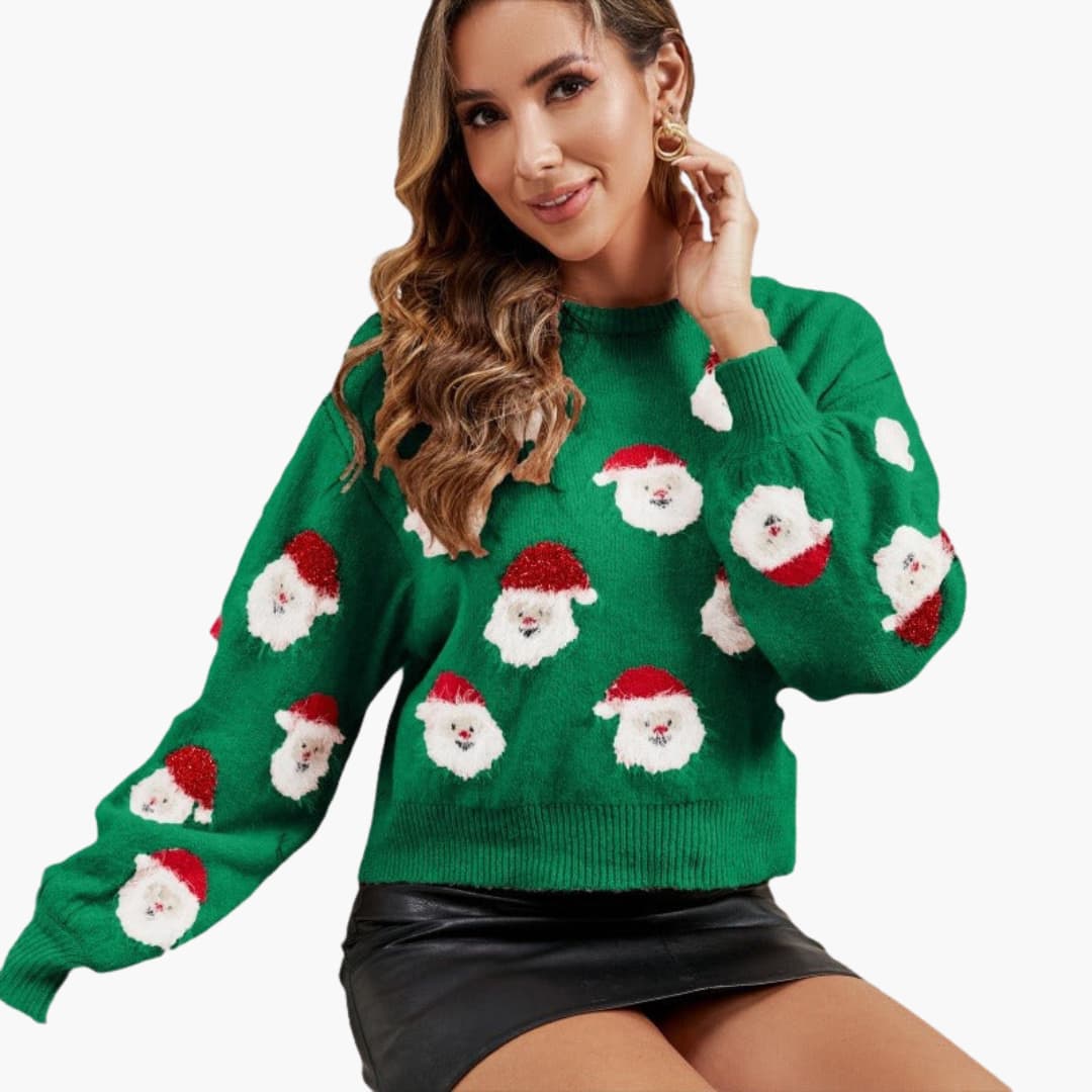 Elarova | Weihnachtspullover für Damen mit Weihnachtsmannmotiv
