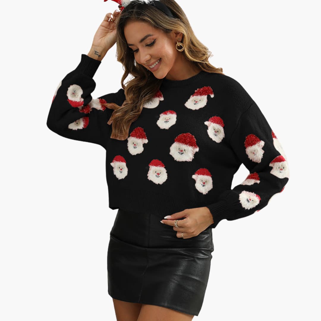 Elarova | Weihnachtspullover für Damen mit Weihnachtsmannmotiv