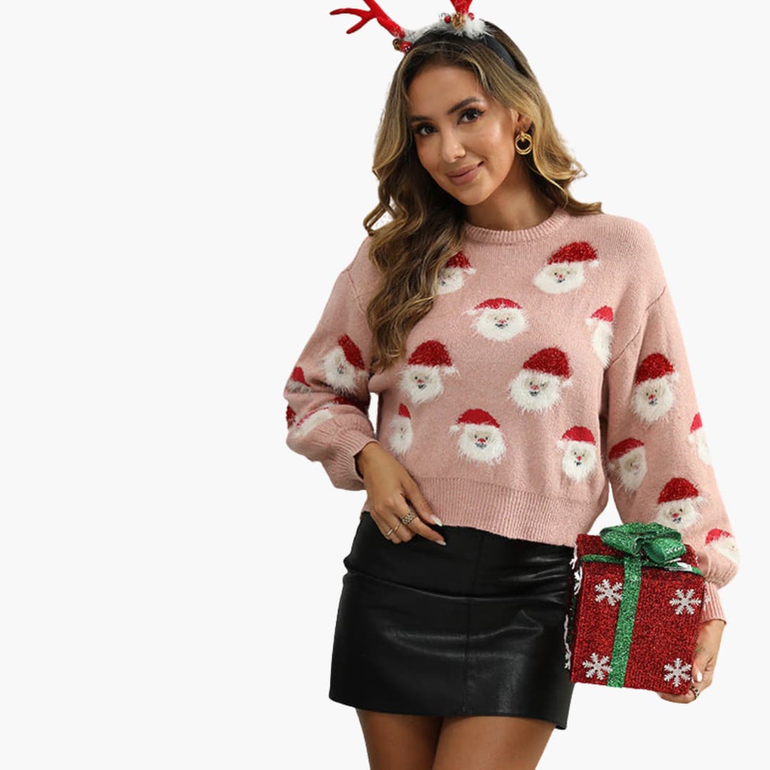 Elarova | Weihnachtspullover für Damen mit Weihnachtsmannmotiv