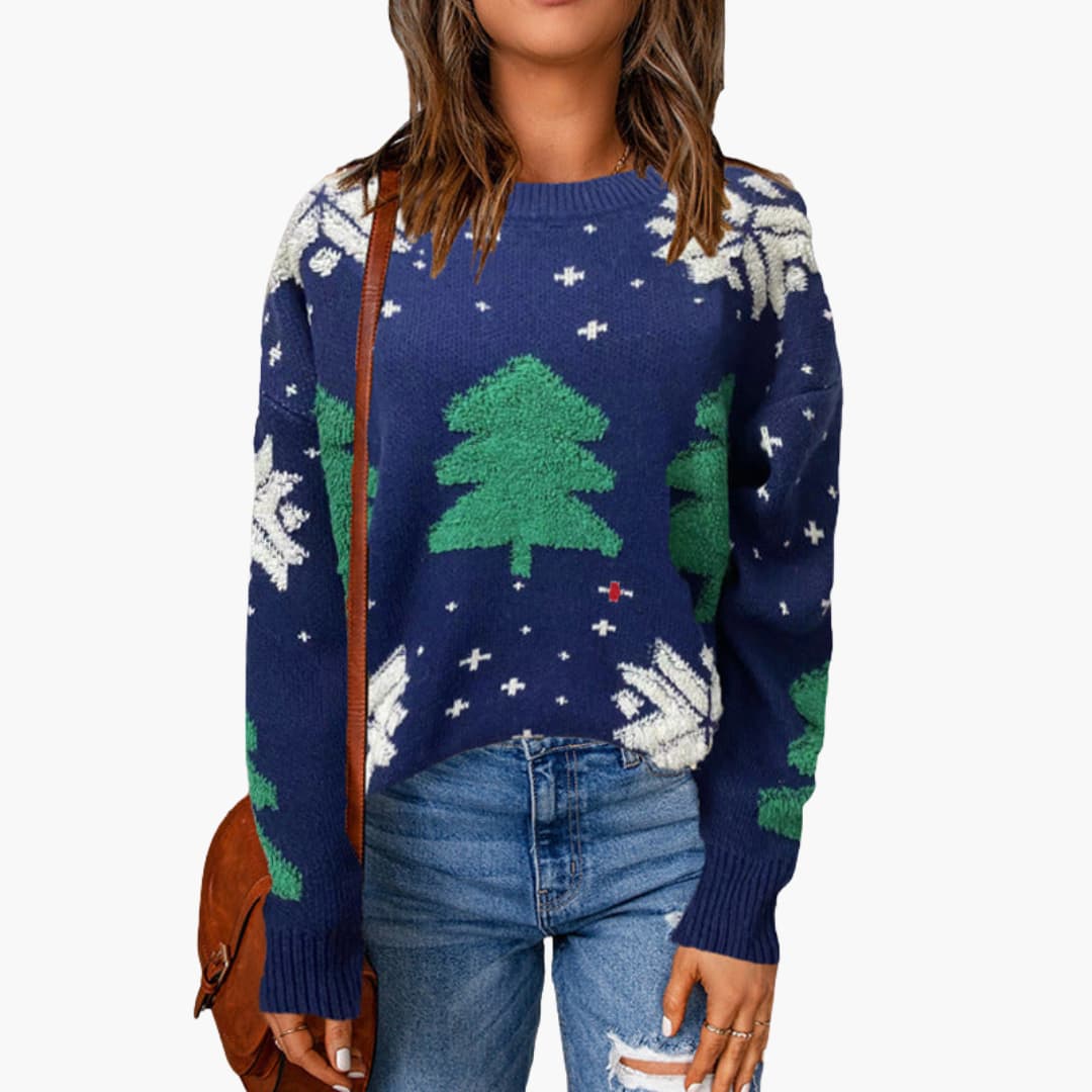 Elarova | Weihnachtspullover für Damen mit saisonalem Baumdesign