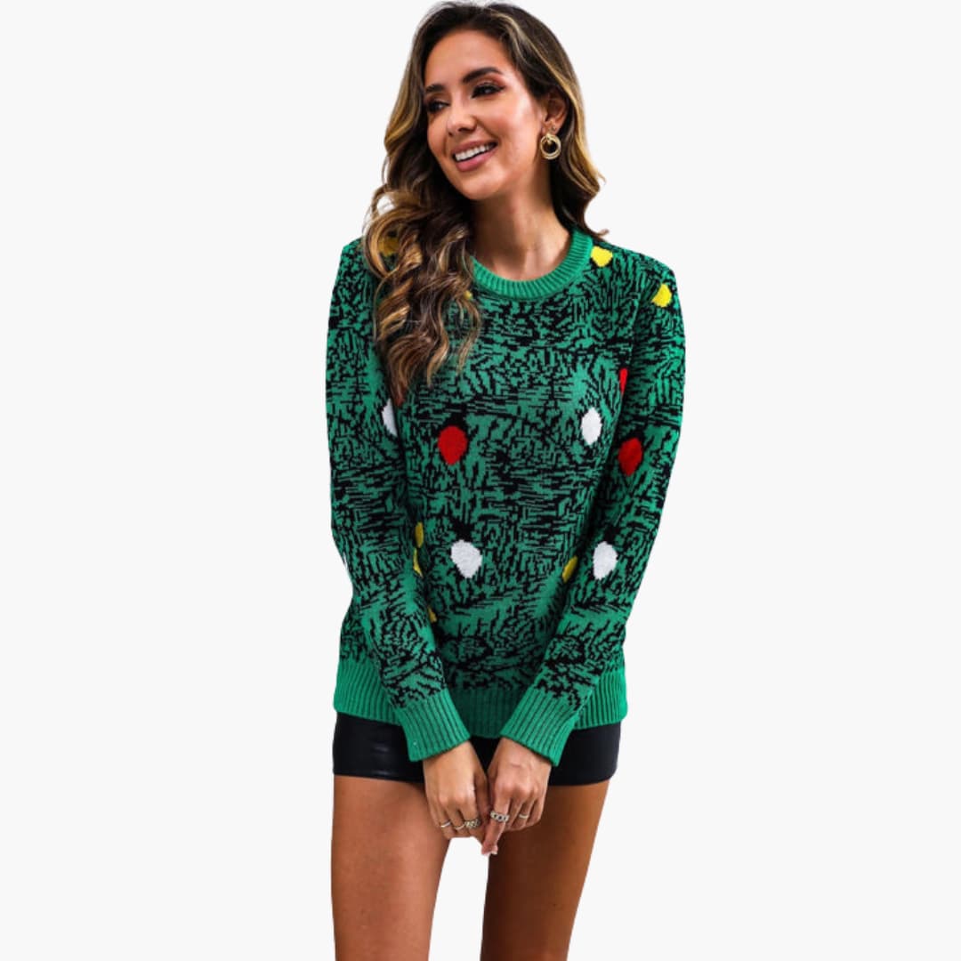 Elarova | Weihnachtspullover für Damen mit verspieltem Baumdesign