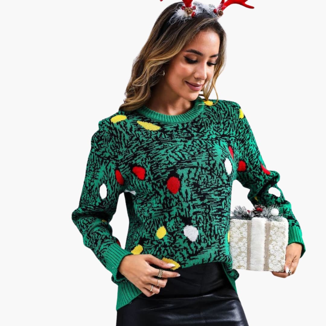 Elarova | Weihnachtspullover für Damen mit verspieltem Baumdesign