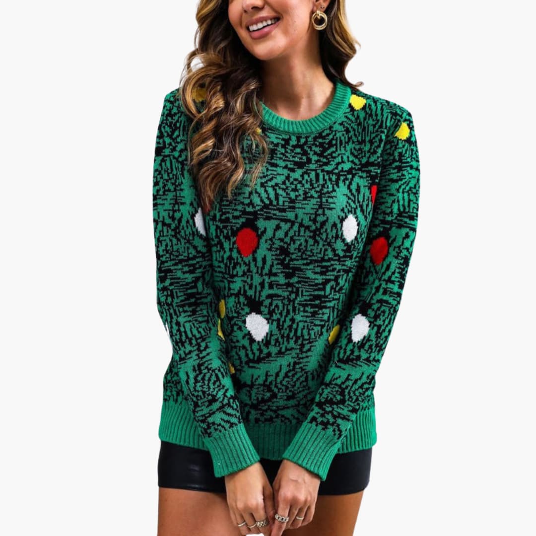 Elarova | Weihnachtspullover für Damen mit verspieltem Baumdesign