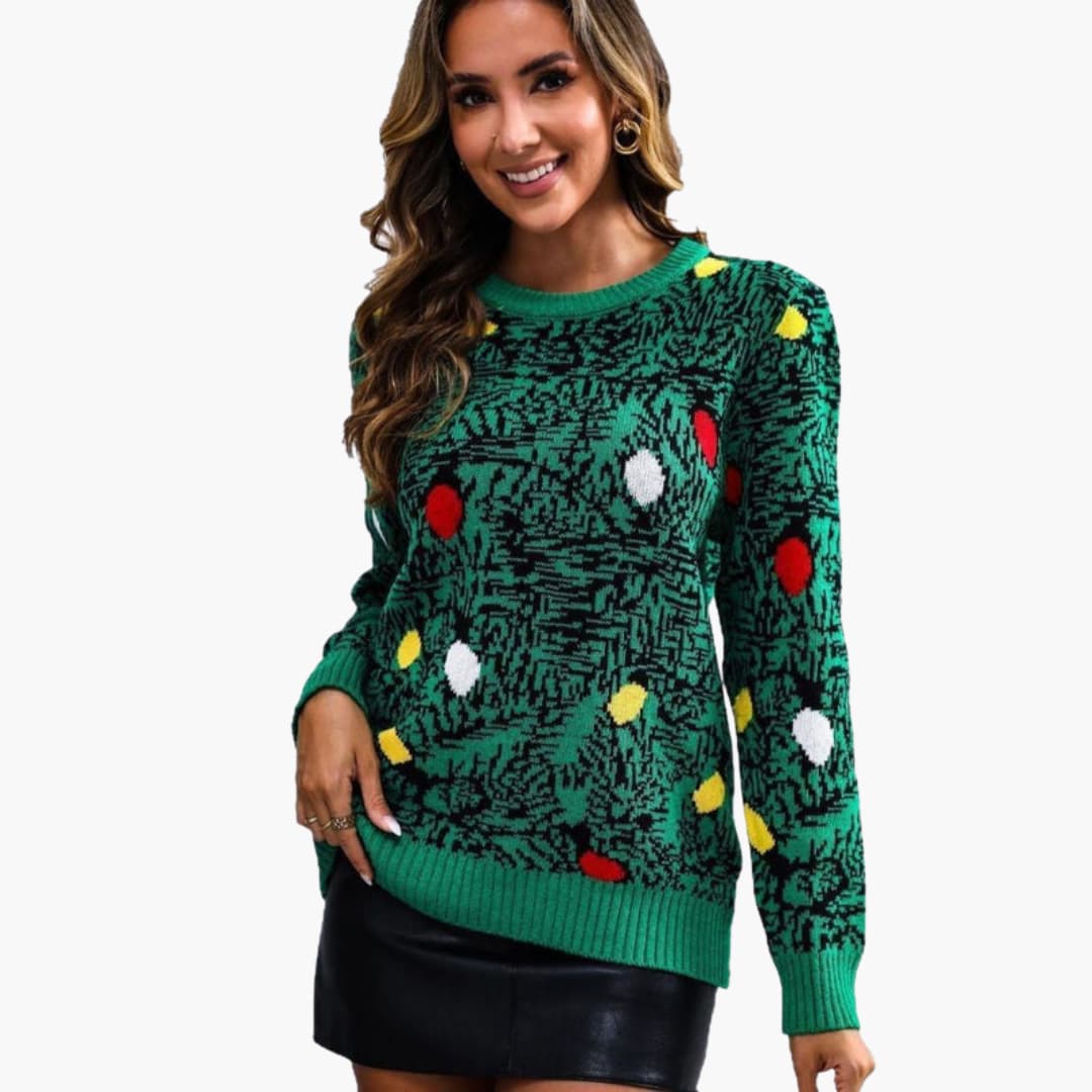 Elarova | Weihnachtspullover für Damen mit verspieltem Baumdesign