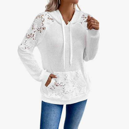 Elarova | Weißer Spitzen-Hoodie für Damen