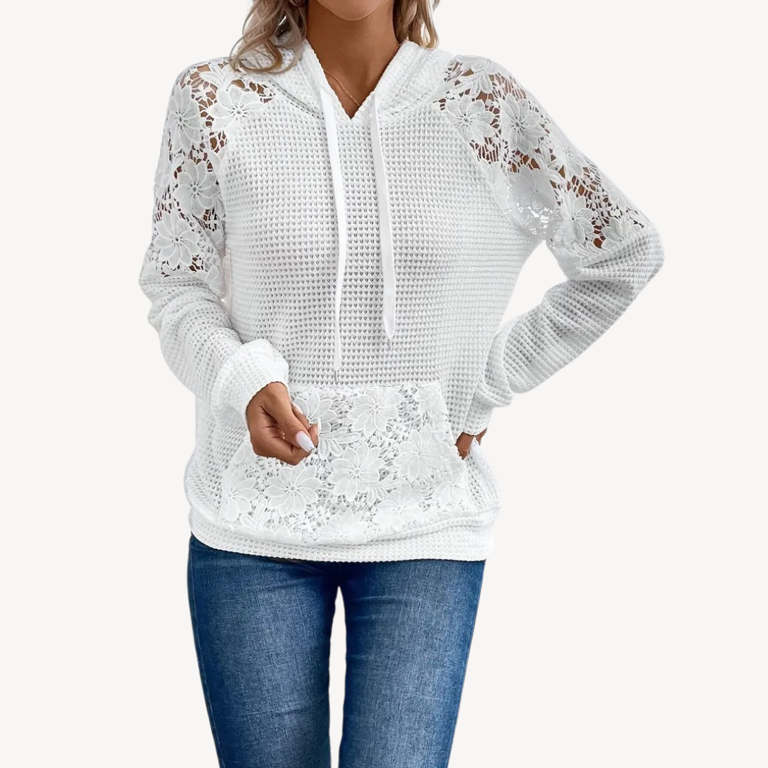 Elarova | Weißer Spitzen-Hoodie für Damen