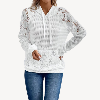 Elarova | Weißer Spitzen-Hoodie für Damen