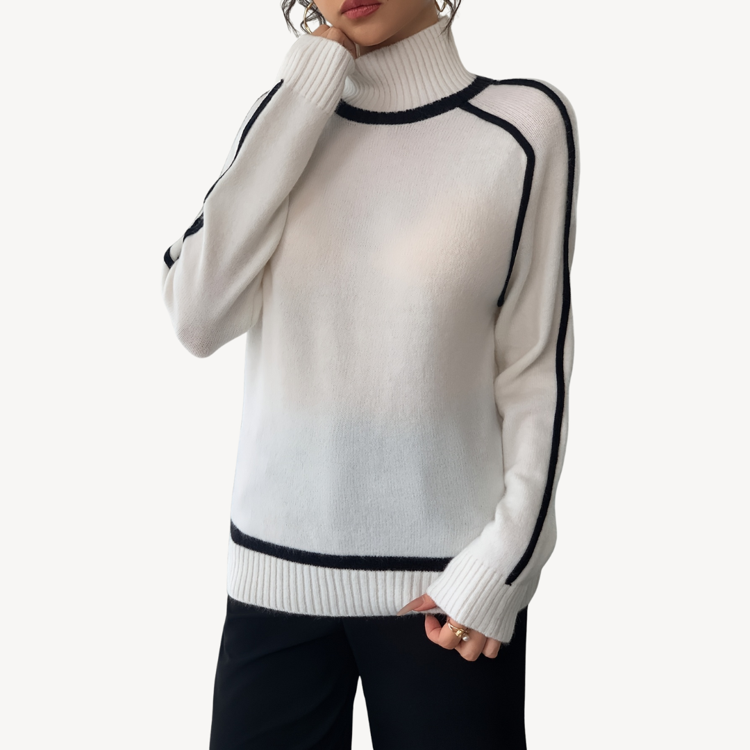 Elarova | Weißer gerippter Rollkragenpullover für Damen