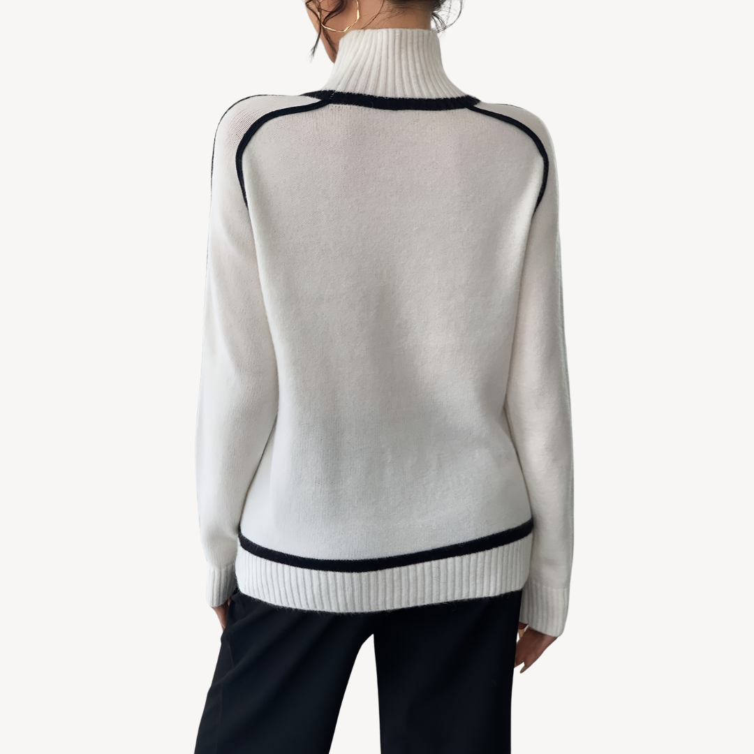 Elarova | Weißer gerippter Rollkragenpullover für Damen