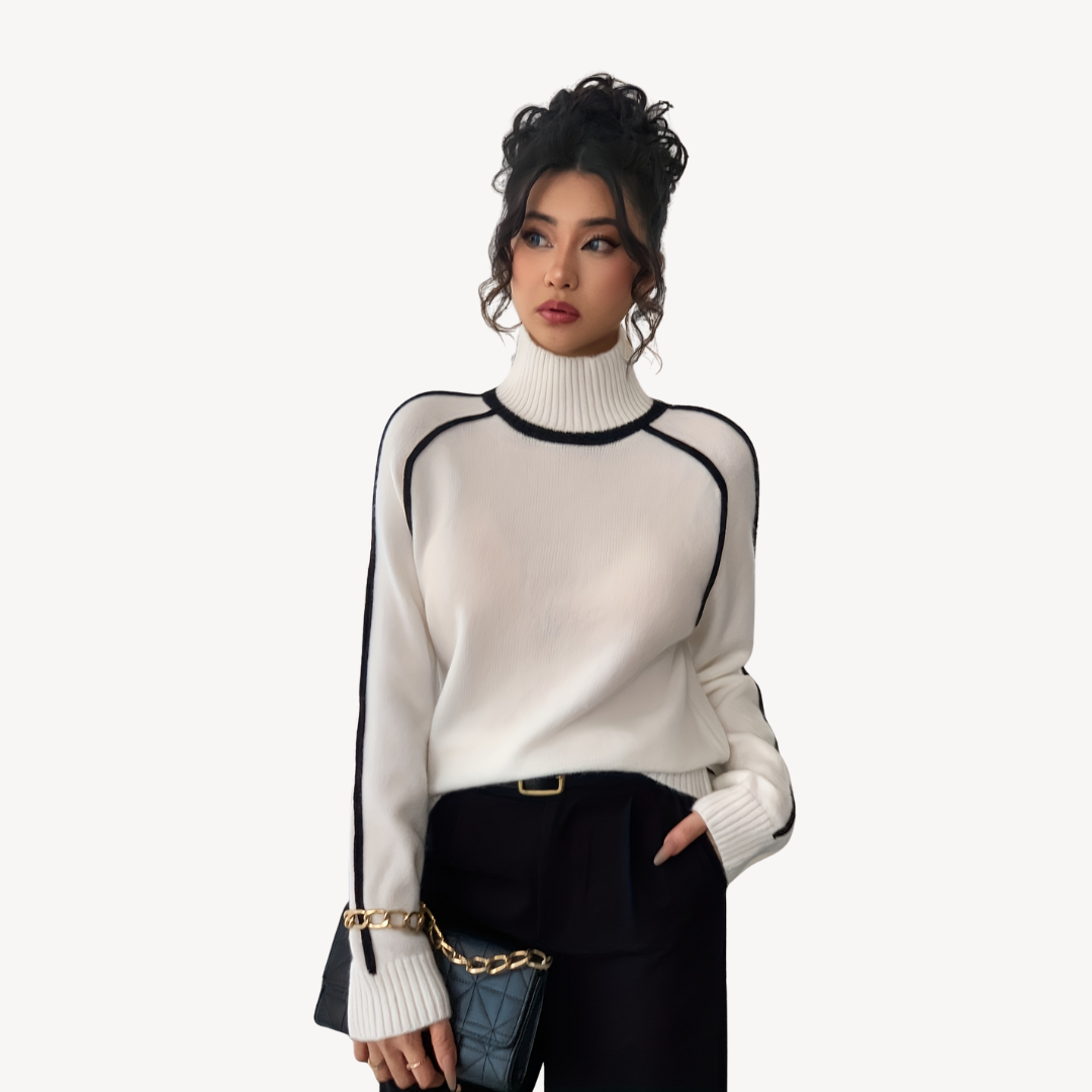 Elarova | Weißer gerippter Rollkragenpullover für Damen