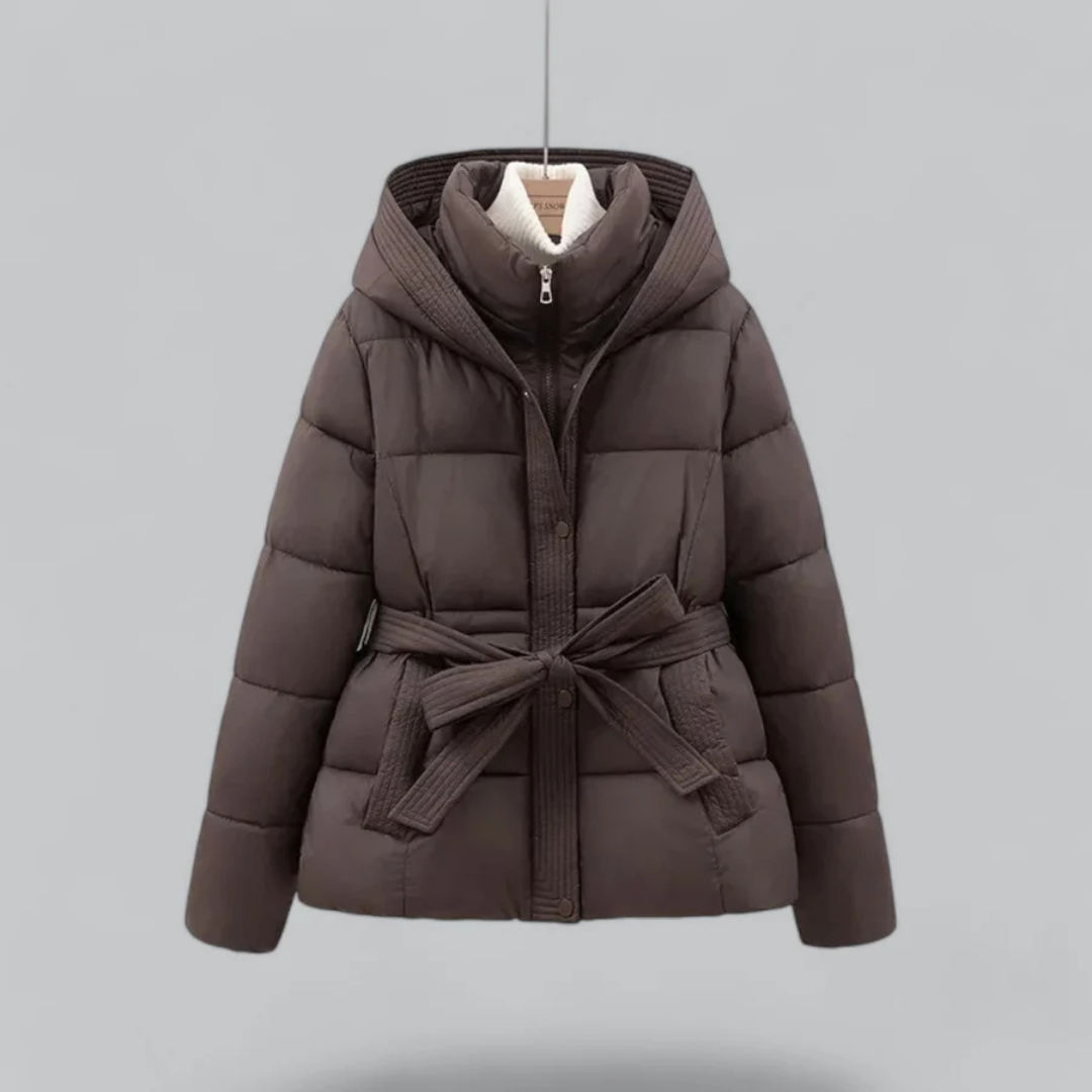 Elarova | Winter Puffer Gürtel Kapuze Jacke Kurze