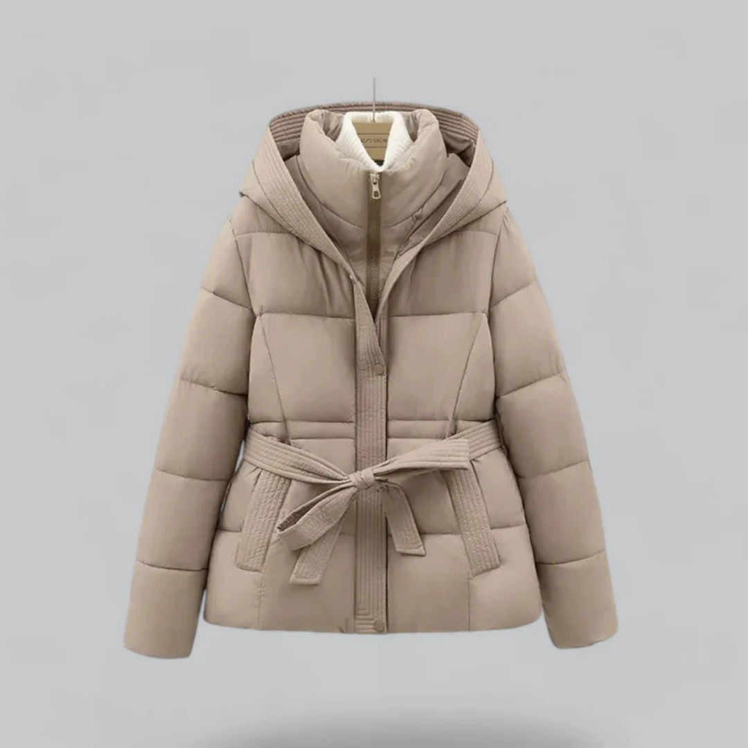Elarova | Winter Puffer Gürtel Kapuze Jacke Kurze