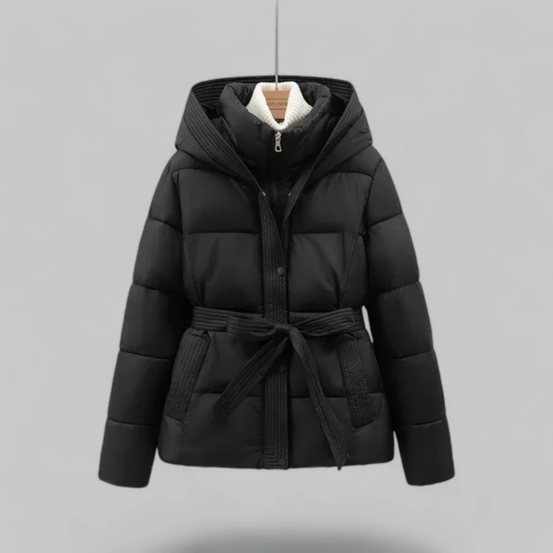 Elarova | Winter Puffer Gürtel Kapuze Jacke Kurze