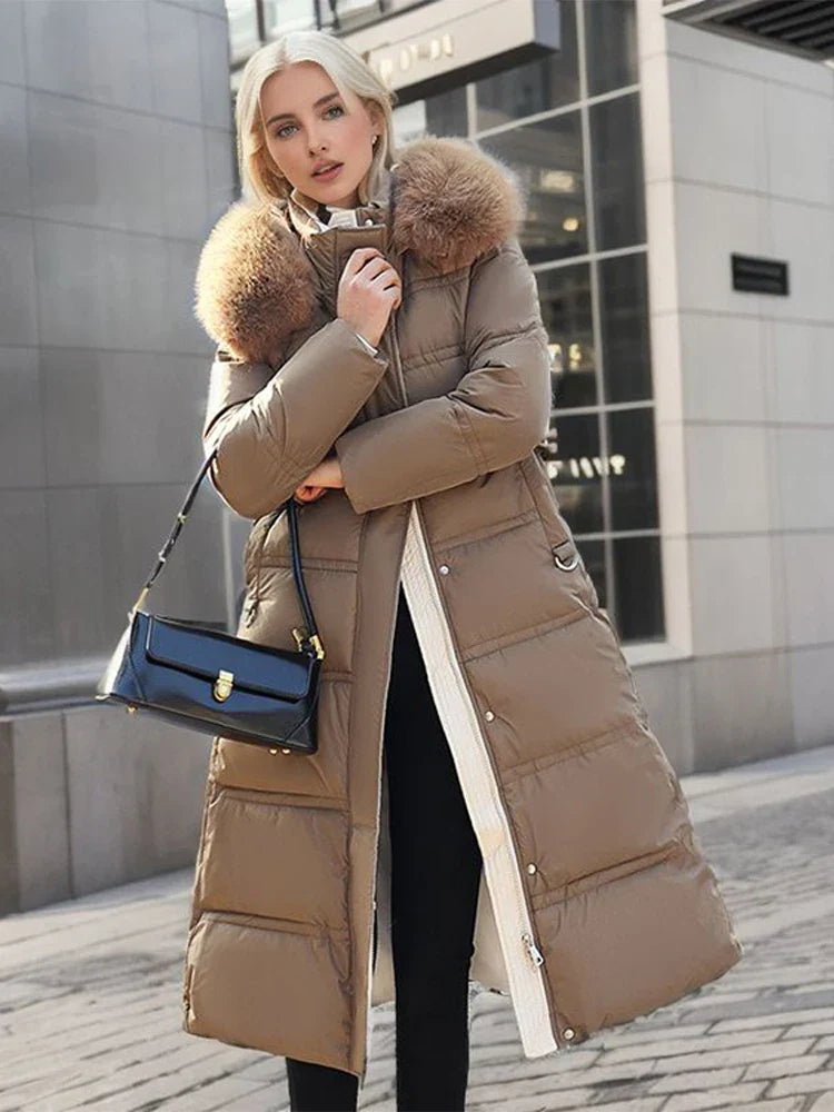 Elarova | Winterjacke mit Fellkragen und Gürtel