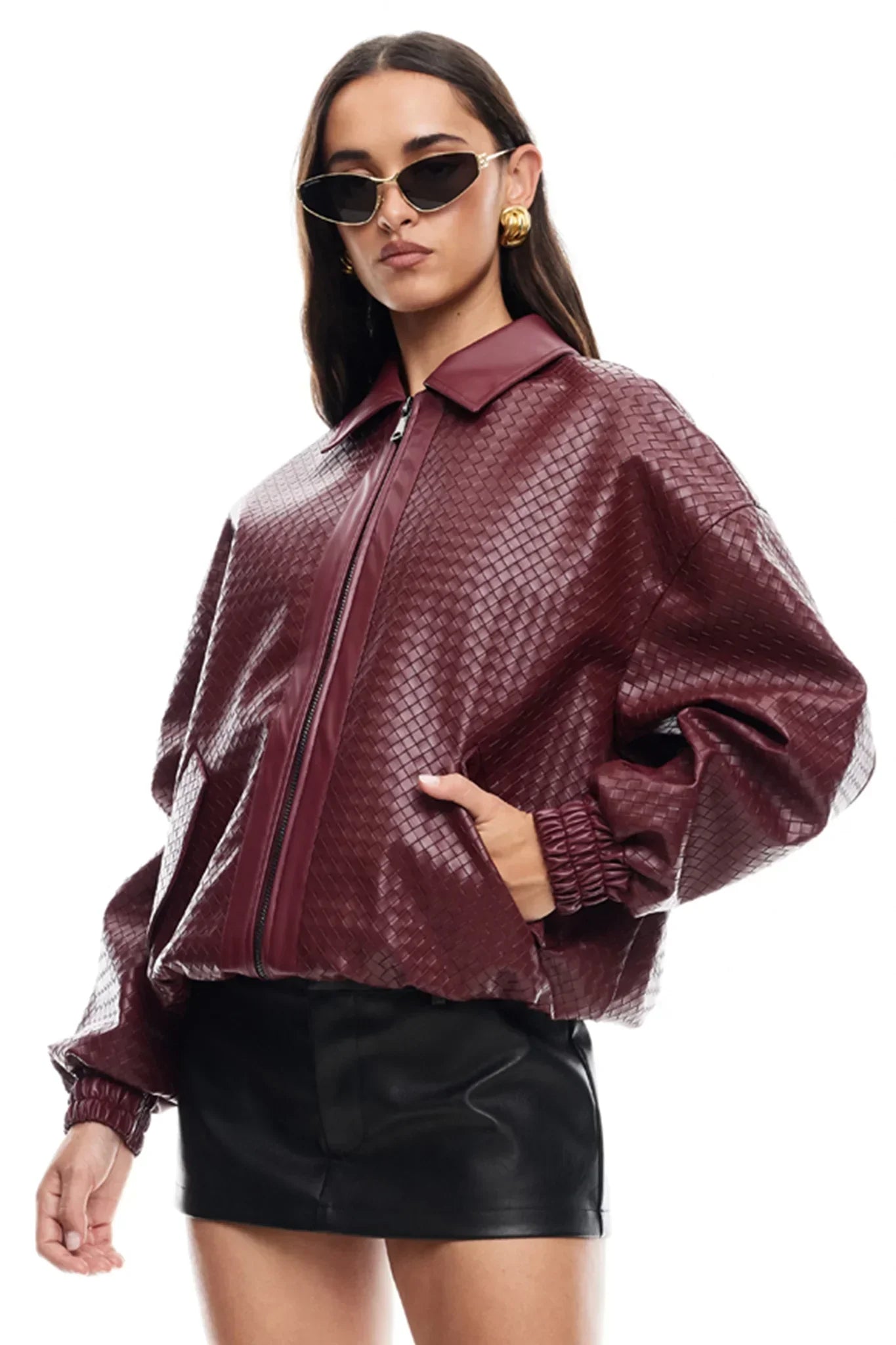 Elarova | Woven Faux Leder Bomberjacke