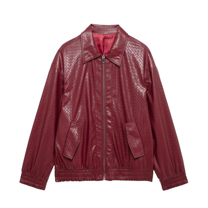 Elarova | Woven Faux Leder Bomberjacke