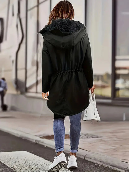 Elarova | Zip up Parka Mantel mit Knöpfen Kapuze Damen Winterjacke