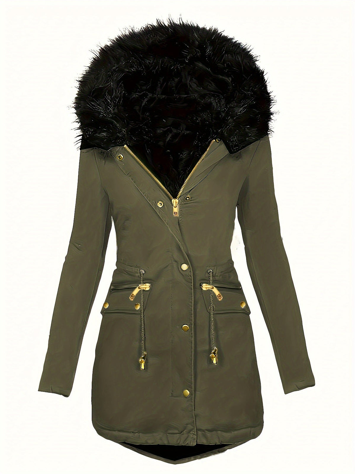 Elarova | Zip up Parka Mantel mit Knöpfen Kapuze Damen Winterjacke