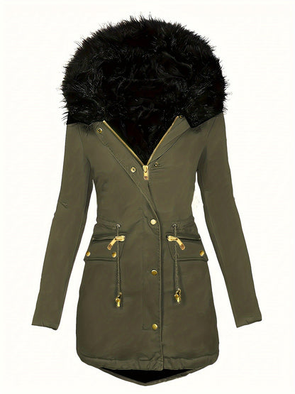 Elarova | Zip up Parka Mantel mit Knöpfen Kapuze Damen Winterjacke