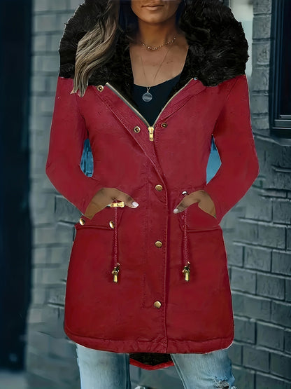 Elarova | Zip up Parka Mantel mit Knöpfen Kapuze Damen Winterjacke