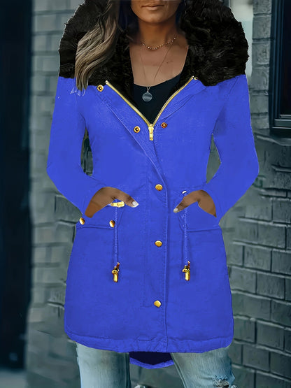 Elarova | Zip up Parka Mantel mit Knöpfen Kapuze Damen Winterjacke
