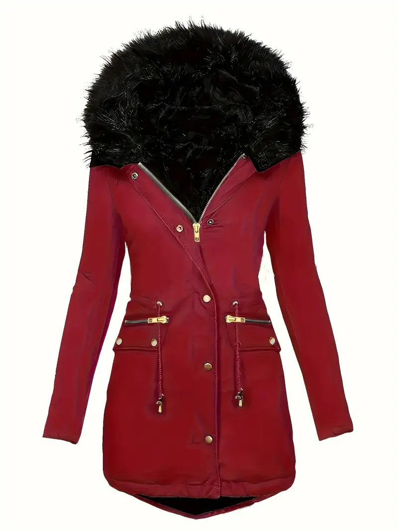 Elarova | Zip up Parka Mantel mit Knöpfen Kapuze Damen Winterjacke