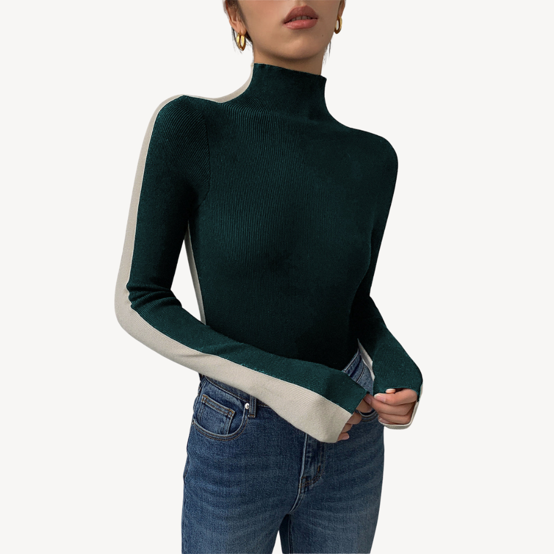 Elarova | Zweifarbiges Rollkragen-Strickoberteil für Damen