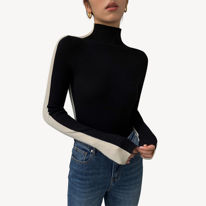 Elarova | Zweifarbiges Rollkragen-Strickoberteil für Damen