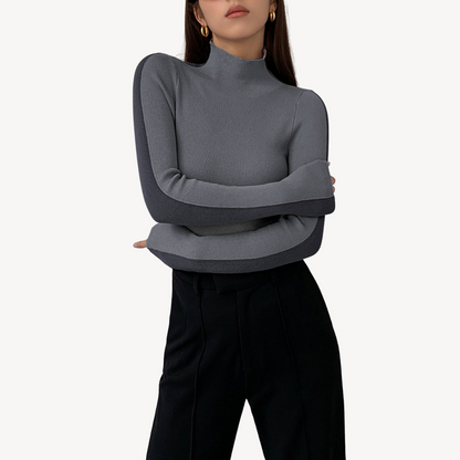 Elarova | Zweifarbiges Rollkragen-Strickoberteil für Damen