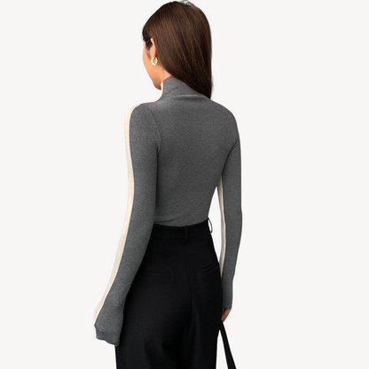 Elarova | Zweifarbiges Rollkragen-Strickoberteil für Damen