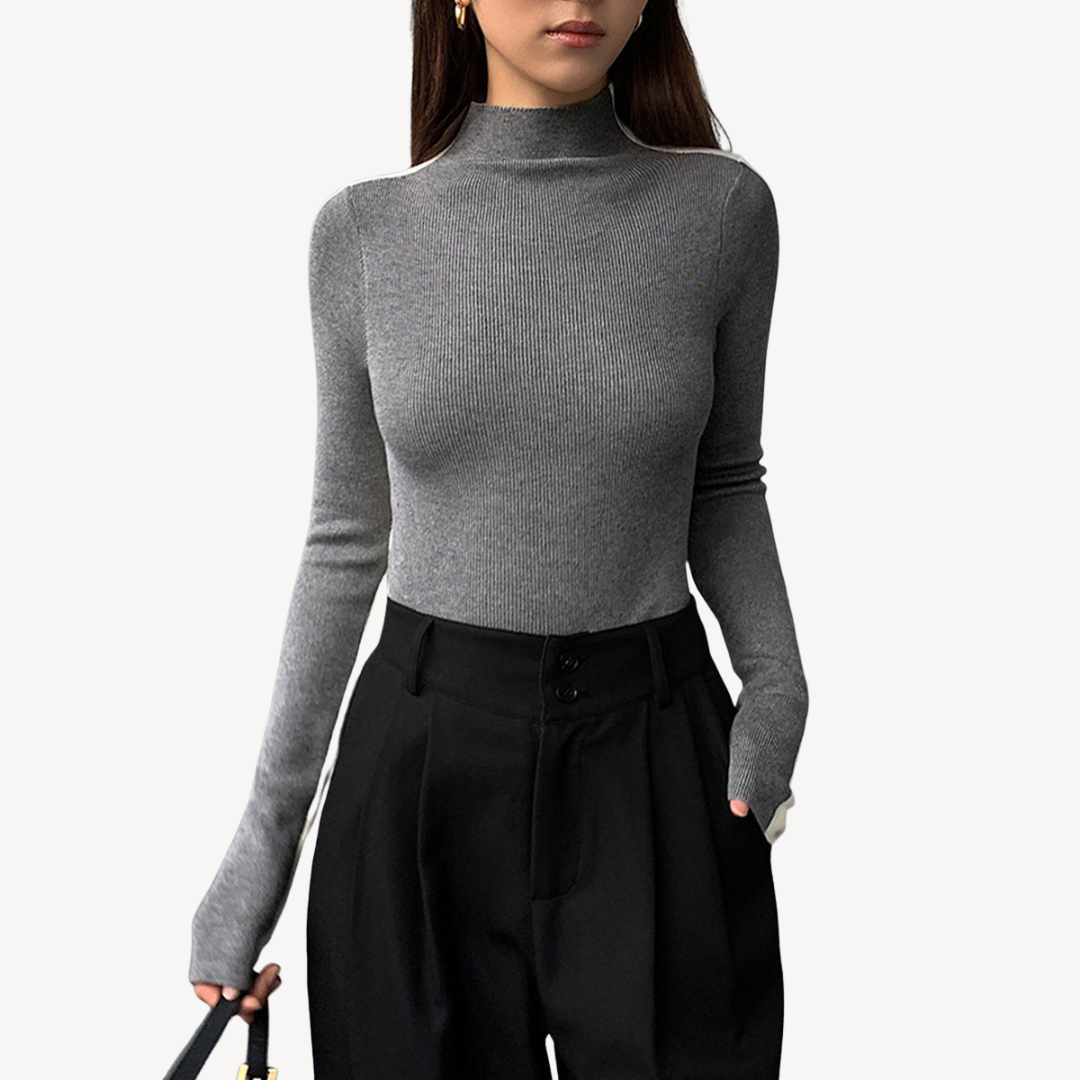 Elarova | Zweifarbiges Rollkragen-Strickoberteil für Damen