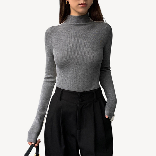 Elarova | Zweifarbiges Rollkragen-Strickoberteil für Damen