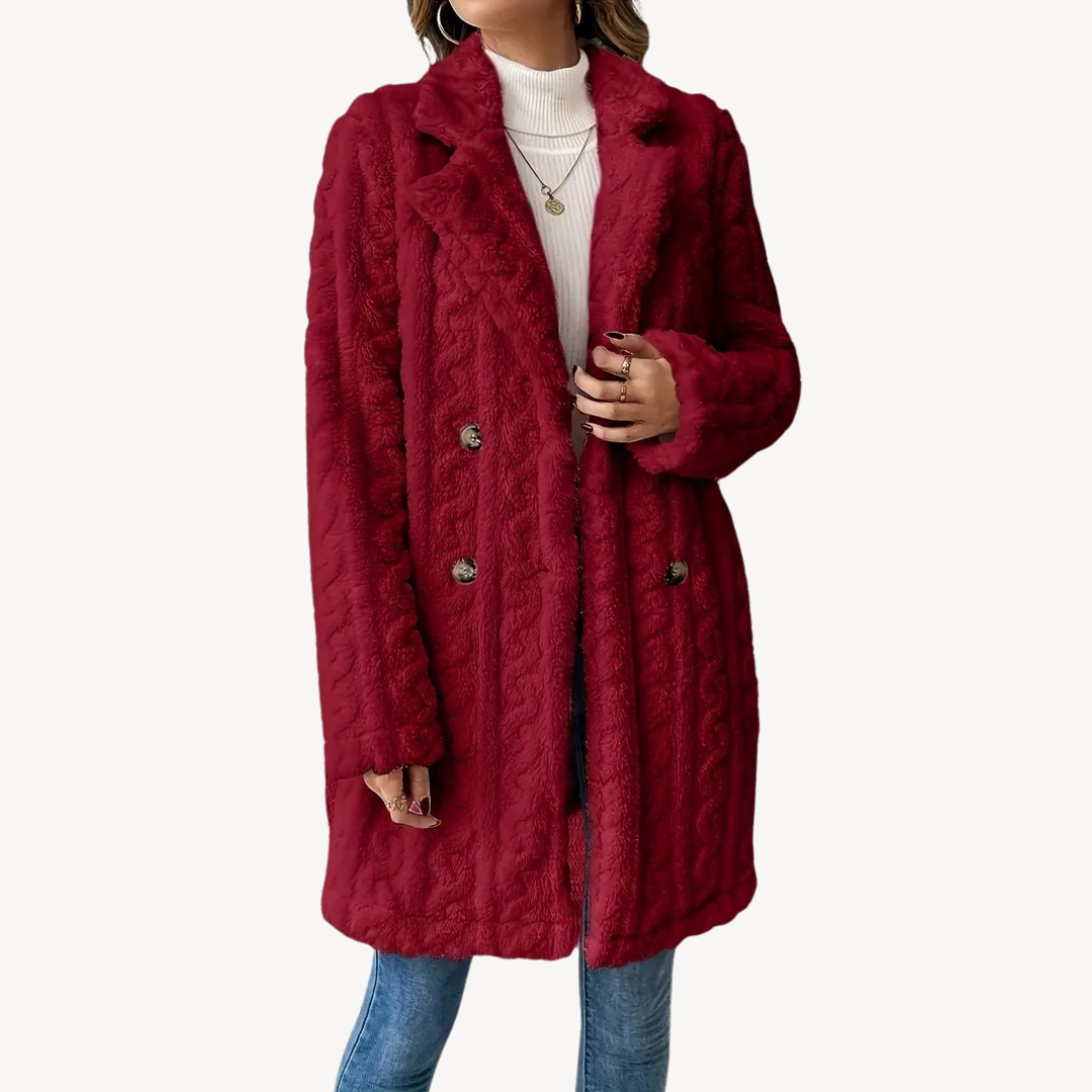 Elarova | Zweireihiger Kunstpelzmantel für Damen