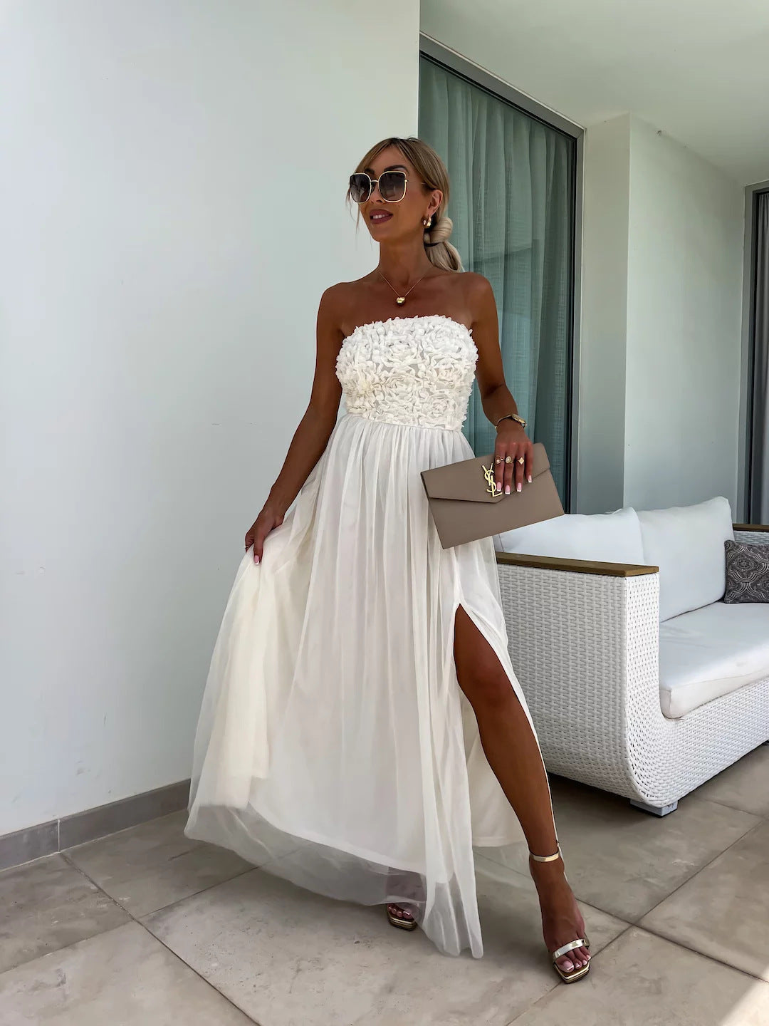 Elarova ärmelloses Midikleid mit 3D Blumen