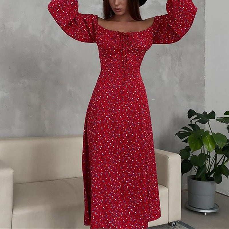 Elarova bedrucktes Kleid mit offener Schulter